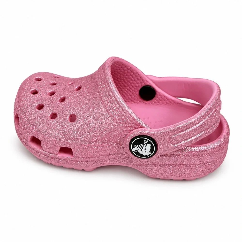Crocs Toddler Girls 7 Classic Glitter Clogs Pink Comfort Shoe Croslite Comfort